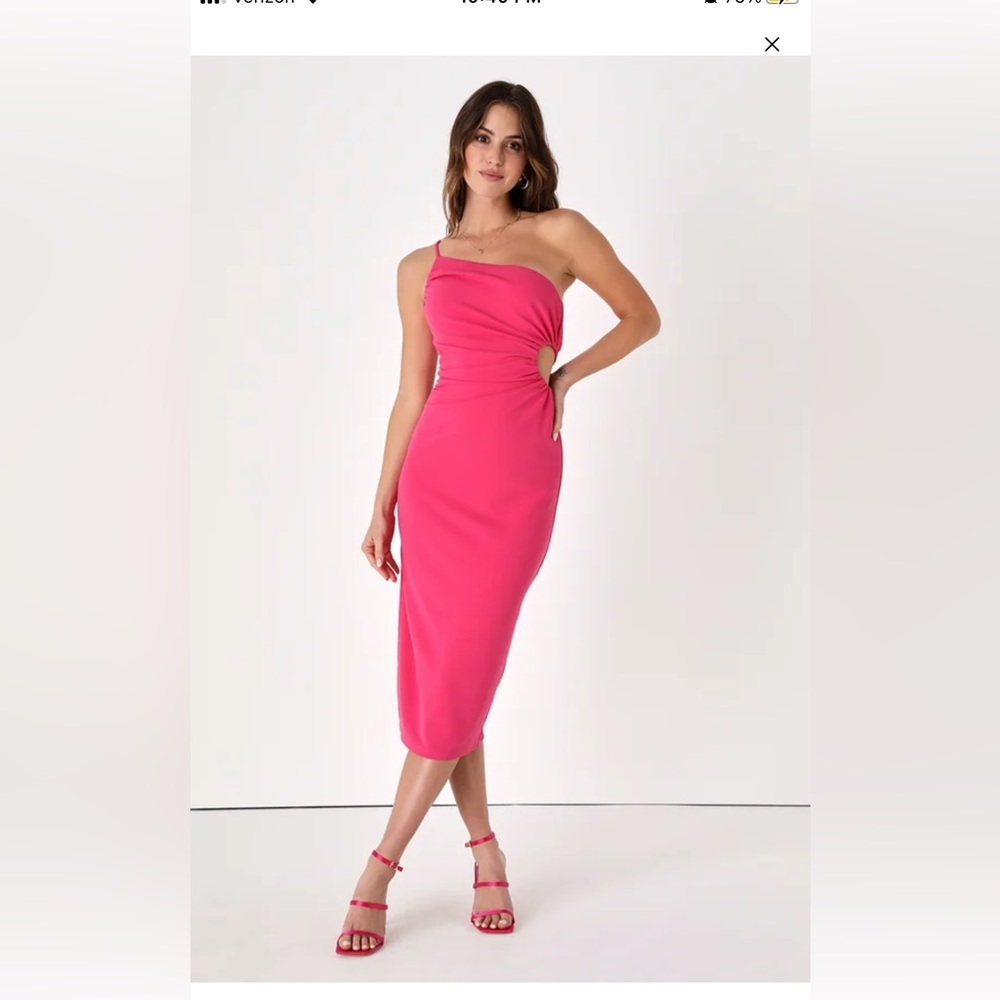 NWT, Lulu’s pink midi length, one shoulder dress with side cutout, XL
